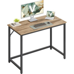 Songmics Study Table For Small Spaces, Work Desk With Clean Lines And Sleek Style, Camel Brown And Ink Black - thumbnail 6