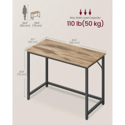Songmics Study Table For Small Spaces, Work Desk With Clean Lines And Sleek Style, Camel Brown And Ink Black - thumbnail 2