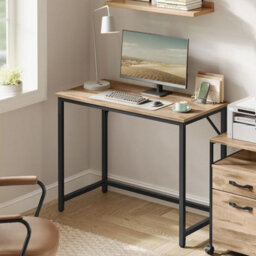Songmics Study Table For Small Spaces, Work Desk With Clean Lines And Sleek Style, Camel Brown And Ink Black - thumbnail 1