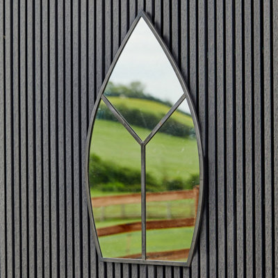 Ivyline Large Outdoor Black Metal Framed Leaf Arched Mirror (24231) - image 1