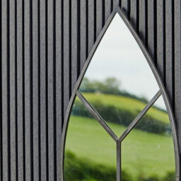 Ivyline Large Outdoor Black Metal Framed Leaf Arched Mirror (24231) - thumbnail 2