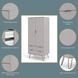 Core Products Augusta Industrial Grey 2 Door, 2 Drawer Wardrobe H176.0Cm X W76.5Cm X D53.0Cm - thumbnail 4