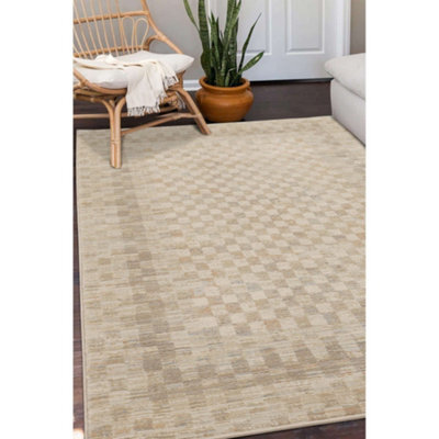 Melrose Zeus Cream Chequer Pattern Living Indoor X-Large Area Rug 200/290Cm - image 1