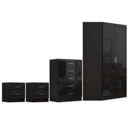 Reflect 2 Door Corner Wardrobe, 5 Drawer Chest, 2X 2 Drawer Bedsides - Black Gloss & Black Oak - Bedroom Furniture Set - thumbnail 5