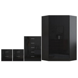 Reflect 2 Door Corner Wardrobe, 5 Drawer Chest, 2X 2 Drawer Bedsides - Black Gloss & Black Oak - Bedroom Furniture Set - thumbnail 6