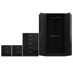 Reflect 2 Door Corner Wardrobe, 5 Drawer Chest, 2X 2 Drawer Bedsides - Black Gloss & Black Oak - Bedroom Furniture Set - thumbnail 7
