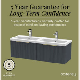 Balterley Fluted Front Wall Hung 2-Drawer Bathroom Vanity Unit With Double Basin, 1200mm, Satin Dark Grey, Brushed Brass Handles - thumbnail 6