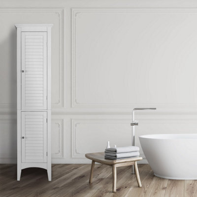 Teamson Home Bathroom Tall Column Cabinet, Wooden Cabinet With 2 Shutter Doors, Bathroom Storage, White - image 1