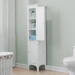 Teamson Home Bathroom Tall Column Cabinet, Wooden Cabinet With 2 Shutter Doors, Bathroom Storage, White - thumbnail 3