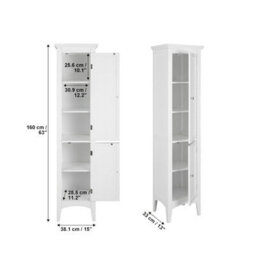 Teamson Home Bathroom Tall Column Cabinet, Wooden Cabinet With 2 Shutter Doors, Bathroom Storage, White - thumbnail 4