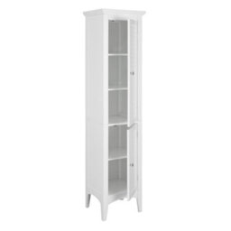 Teamson Home Bathroom Tall Column Cabinet, Wooden Cabinet With 2 Shutter Doors, Bathroom Storage, White - thumbnail 8