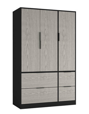 Urbn-Living Urbnliving 3 Door Wardrobe With 4 Drawers Wooden Bedroom Storage Cupboard With Hanging Rail For Clothes - Black Unit & Cedar Gre - image 1