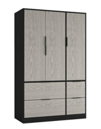 Urbn-Living Urbnliving 3 Door Wardrobe With 4 Drawers Wooden Bedroom Storage Cupboard With Hanging Rail For Clothes - Black Unit & Cedar Gre - thumbnail 1