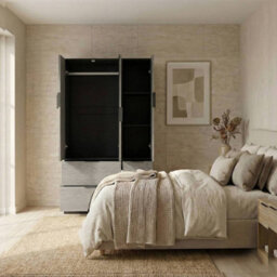 Urbn-Living Urbnliving 3 Door Wardrobe With 4 Drawers Wooden Bedroom Storage Cupboard With Hanging Rail For Clothes - Black Unit & Cedar Gre - thumbnail 4