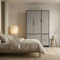Urbn-Living Urbnliving 3 Door Wardrobe With 4 Drawers Wooden Bedroom Storage Cupboard With Hanging Rail For Clothes - Black Unit & Cedar Gre - thumbnail 5