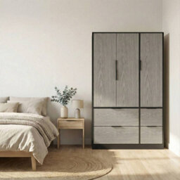 Urbn-Living Urbnliving 3 Door Wardrobe With 4 Drawers Wooden Bedroom Storage Cupboard With Hanging Rail For Clothes - Black Unit & Cedar Gre - thumbnail 2