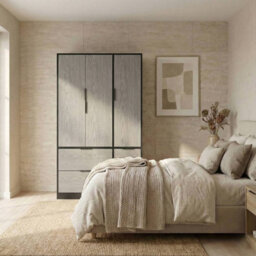 Urbn-Living Urbnliving 3 Door Wardrobe With 4 Drawers Wooden Bedroom Storage Cupboard With Hanging Rail For Clothes - Black Unit & Cedar Gre - thumbnail 3