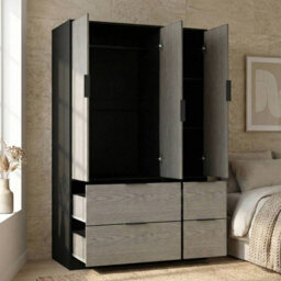 Urbn-Living Urbnliving 3 Door Wardrobe With 4 Drawers Wooden Bedroom Storage Cupboard With Hanging Rail For Clothes - Black Unit & Cedar Gre - thumbnail 6