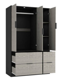 Urbn-Living Urbnliving 3 Door Wardrobe With 4 Drawers Wooden Bedroom Storage Cupboard With Hanging Rail For Clothes - Black Unit & Cedar Gre - thumbnail 7
