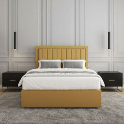 REGIONAL FURNISHINGS Mustard Plush Velvet Divan Bed Set Upholstered 24Inch Headboard & 2Drawers Sameside & No Mattress In 3Ft 4Ft 4Ft6 5Ft 6Ft Sizes - thumbnail 3