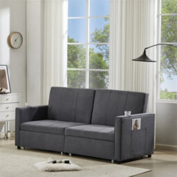 Abrihome King Size Fabric Sofa Bed (207Cm), Pull-Out Design With Cup Holders & Side Pockets, Multi-Functional Lounge Chair, Grey - thumbnail 9
