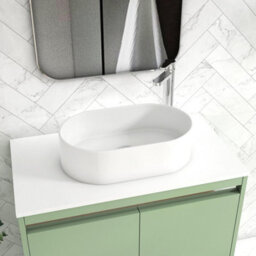 Royal Bathrooms Orion 800mm Mint Sage Wall Hung Plain White Countertop Vanity Unit 2 Drawer With Peak Basin & Chrome Accent Trim - thumbnail 5