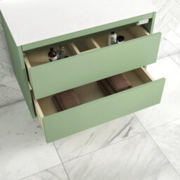 Royal Bathrooms Orion 800mm Mint Sage Wall Hung Plain White Countertop Vanity Unit 2 Drawer With Peak Basin & Chrome Accent Trim - thumbnail 4