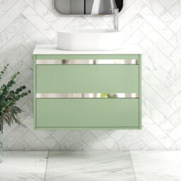 Royal Bathrooms Orion 800mm Mint Sage Wall Hung Plain White Countertop Vanity Unit 2 Drawer With Peak Basin & Chrome Accent Trim - thumbnail 2