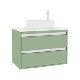 Royal Bathrooms Orion 800mm Mint Sage Wall Hung Plain White Countertop Vanity Unit 2 Drawer With Peak Basin & Chrome Accent Trim - thumbnail 6