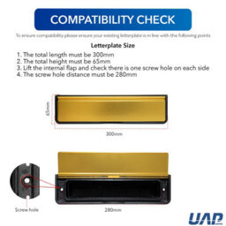 "UAP Limited Uap Doormaster 12"" Gold Finish Draught Proof Letterbox For Upvc Composite And Wooden Doors 40 To 80mm" - thumbnail 3