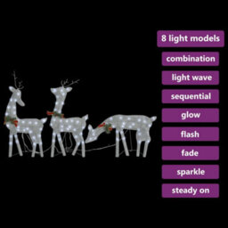 Berkfield Christmas Reindeer Family 270X7X90 Cm Silver Cold White Mesh - thumbnail 9
