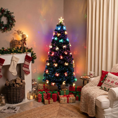 6Ft Green Fibre Optic Christmas Tree Sparkle Bauble With Multi Coloured Led Lights - image 1