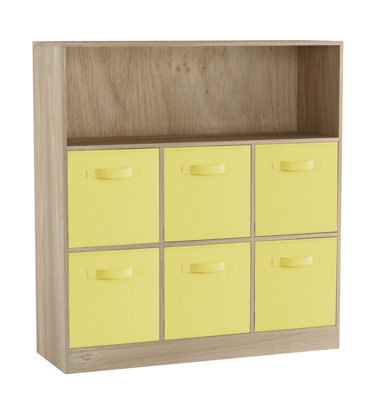 Urbn-Living Oak, Yellow - Wide 7-Cube Bookcase With Drawers - image 1