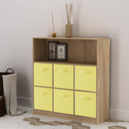 Urbn-Living Oak, Yellow - Wide 7-Cube Bookcase With Drawers - thumbnail 3