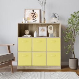 Urbn-Living Oak, Yellow - Wide 7-Cube Bookcase With Drawers - thumbnail 2