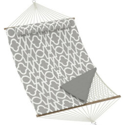 Hammock Bed 350Cm Wooden Spreader Bars Rope Net Padded Mat Gray Stripe