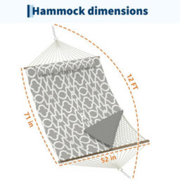 Hammock Bed 350Cm Wooden Spreader Bars Rope Net Padded Mat Gray Stripe - thumbnail 2