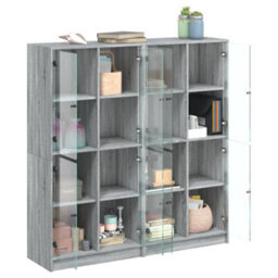 Berkfield Modern Bookcase With Doors Grey Sonoma 136X37X142 Cm Engineered Wood - thumbnail 4