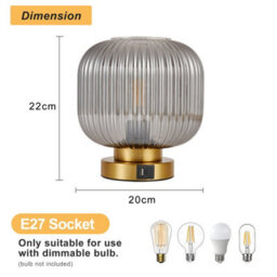 Harper Living Table Lamp With Usb-C & Usb-A Charging Ports, Touch Control Dimmable E27 Desk Lamp, Smoked Glass Shade - thumbnail 3