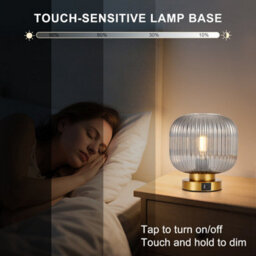 Harper Living Table Lamp With Usb-C & Usb-A Charging Ports, Touch Control Dimmable E27 Desk Lamp, Smoked Glass Shade - thumbnail 2