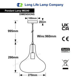 Long Life Lamps Company Modern Tear Drop Dome Ceiling Glass Pendant Lamp M0240 - thumbnail 2