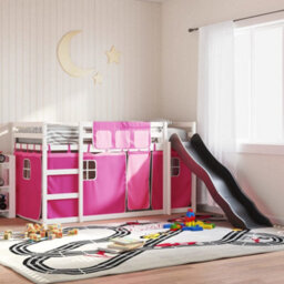 Berkfield Bunk Bed Without Mattress With Slide And Curtains Pink 90X190 Cm Single - thumbnail 1