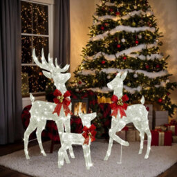 Christmas Reindeer Elk Deer 3Pcs Family Set Outdoor Decorations Xmas Led Lights - thumbnail 1