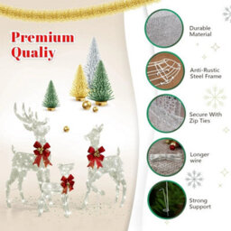 Christmas Reindeer Elk Deer 3Pcs Family Set Outdoor Decorations Xmas Led Lights - thumbnail 3