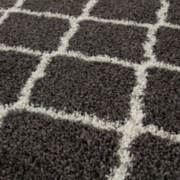 The Rugs Moroccan Shaggy Rugs And Runners Soft  High Pile Dark Grey And Ivory Living Room Kitchen Hallway 740 - thumbnail 3