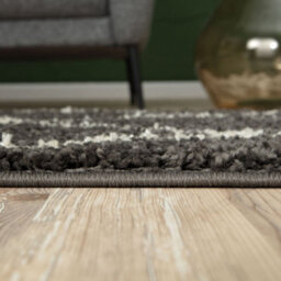 The Rugs Moroccan Shaggy Rugs And Runners Soft  High Pile Dark Grey And Ivory Living Room Kitchen Hallway 740 - thumbnail 6