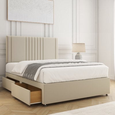 Bsspoke Monaco Divan Bed Set Cream Plush Velvet With 24Inch Headboard & 4 Drawers Mattress In 4Ft6 4Ft 5Ft 6Ft - image 1