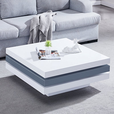 Furniture in Fashion Triplo Square High Gloss Rotating Coffee Table In White And Grey - image 1