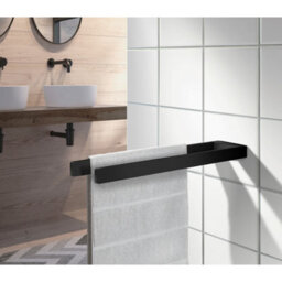"Smedbo Matt Black Aluminium Double Towel Rail 38Cm/14.9"" Wall Mounted With Concealed Screws Bathroom Towel Holder" - thumbnail 2
