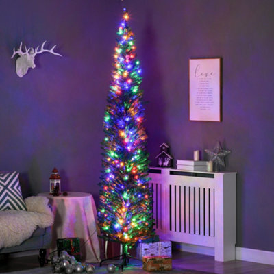 Homcom 7.5Ft Pencil Christmas Tree With Colourful Lights, Steel Base - image 1